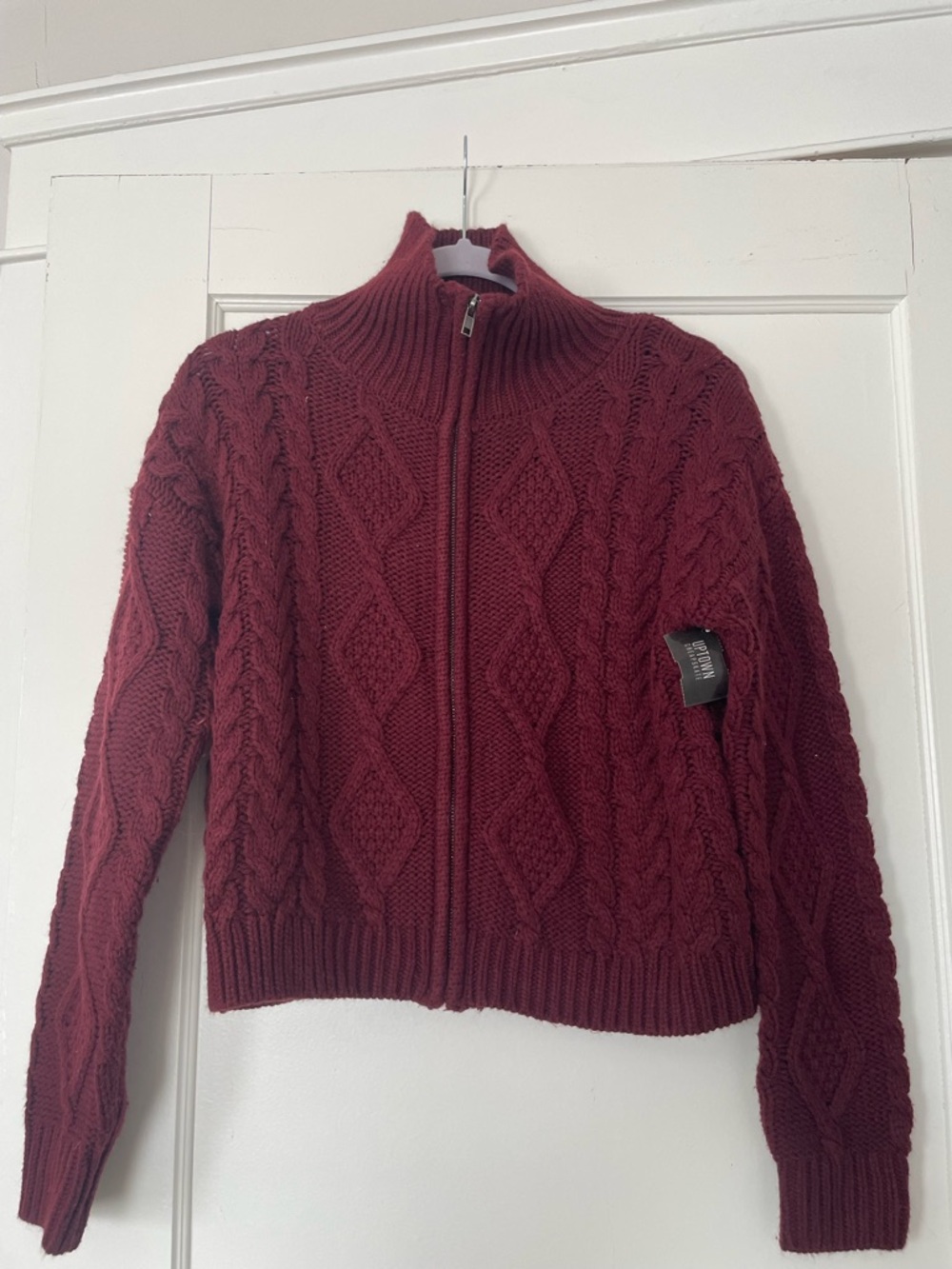 Pink Rose Cable Knit Cardigan - Deep Wine